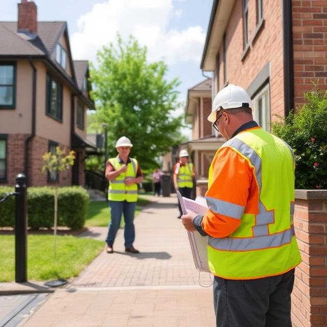 £ Workmen talking outside.
